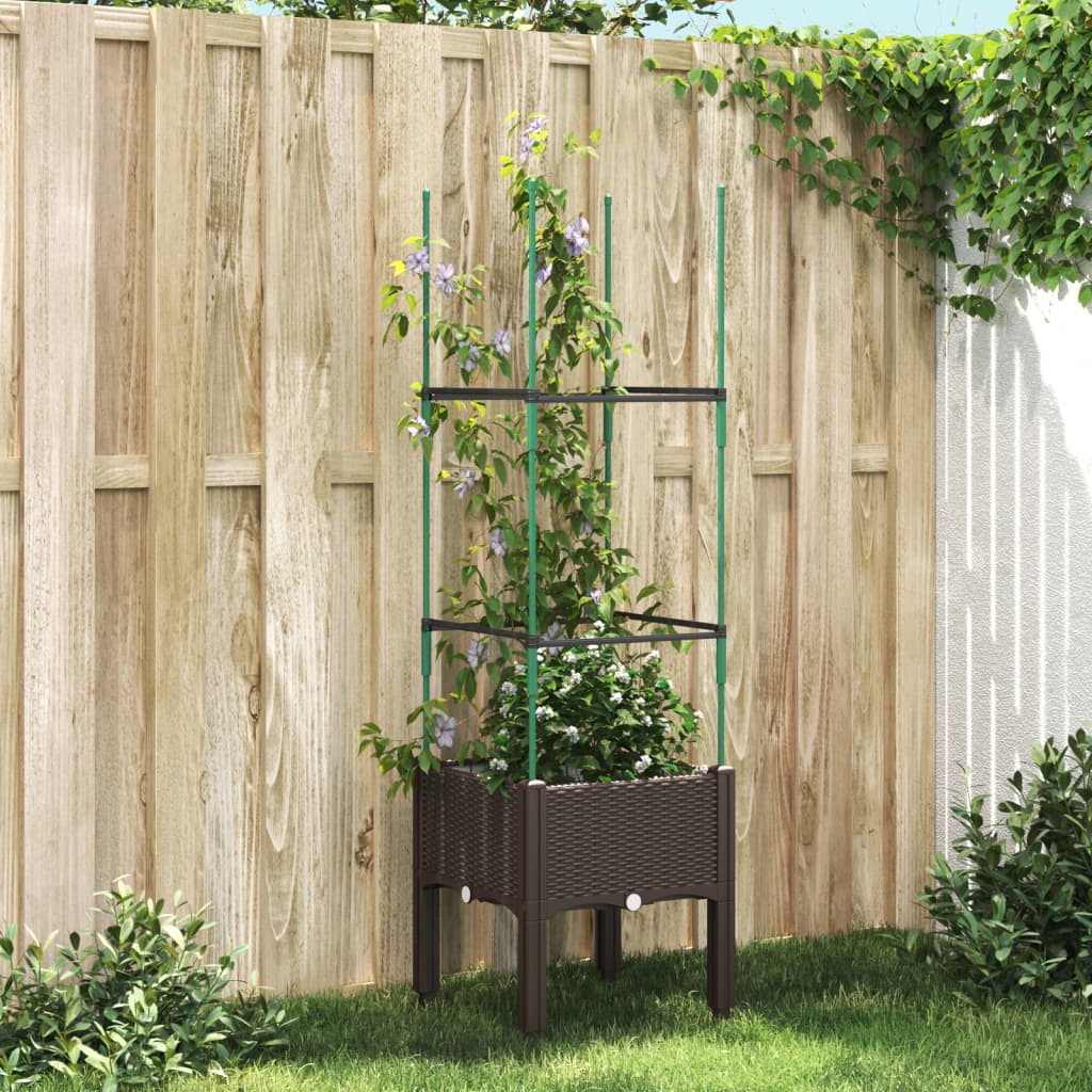 vidaXL Jardinieră de grădină cu spalier, maro, 40x40x142,5 cm, PP