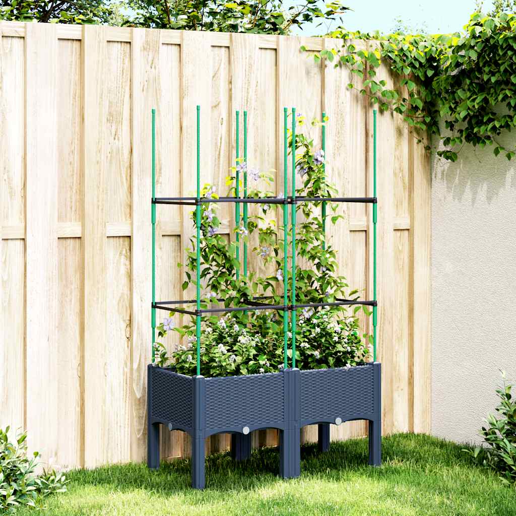 vidaXL Jardinieră de grădină cu spalier, albastru gri, 80x40x142,5 cm, PP