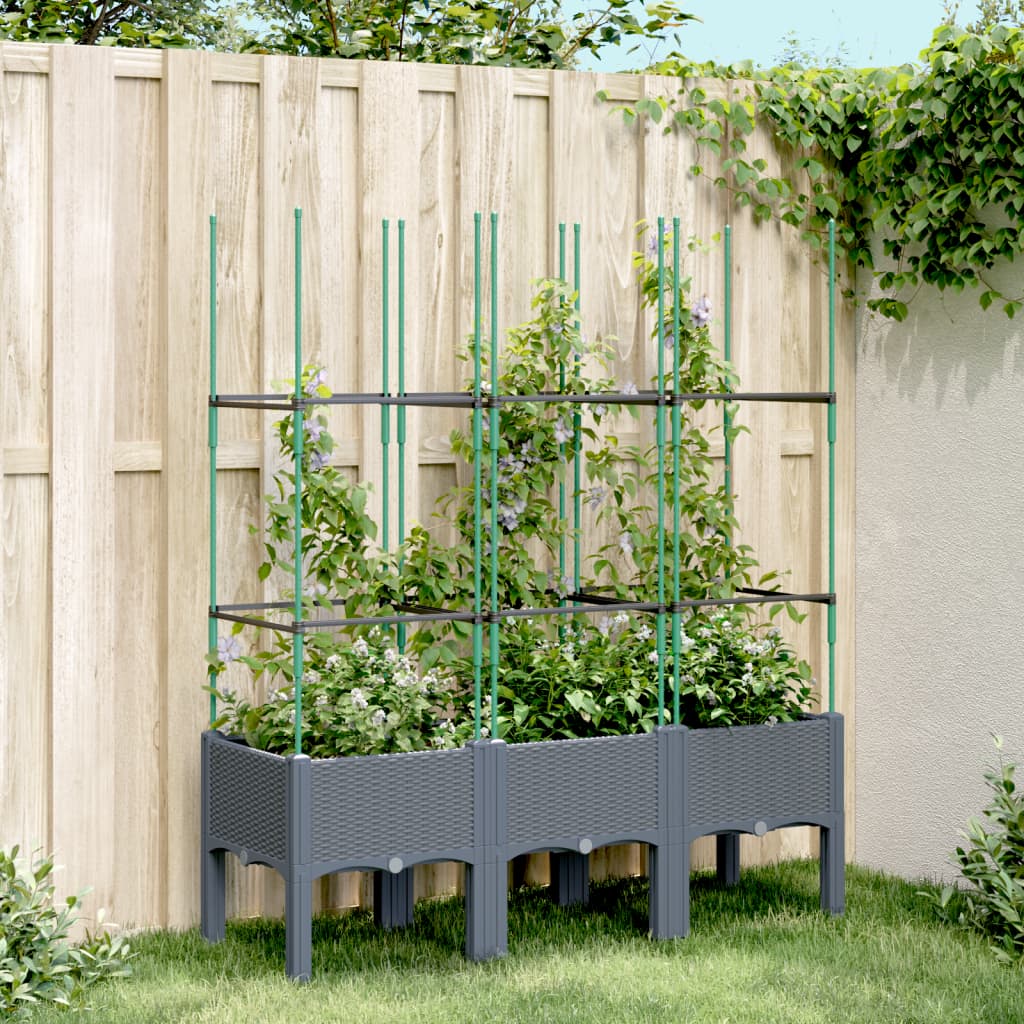 vidaXL Jardinieră de grădină cu spalier, gri, 120x40x142,5 cm, PP
