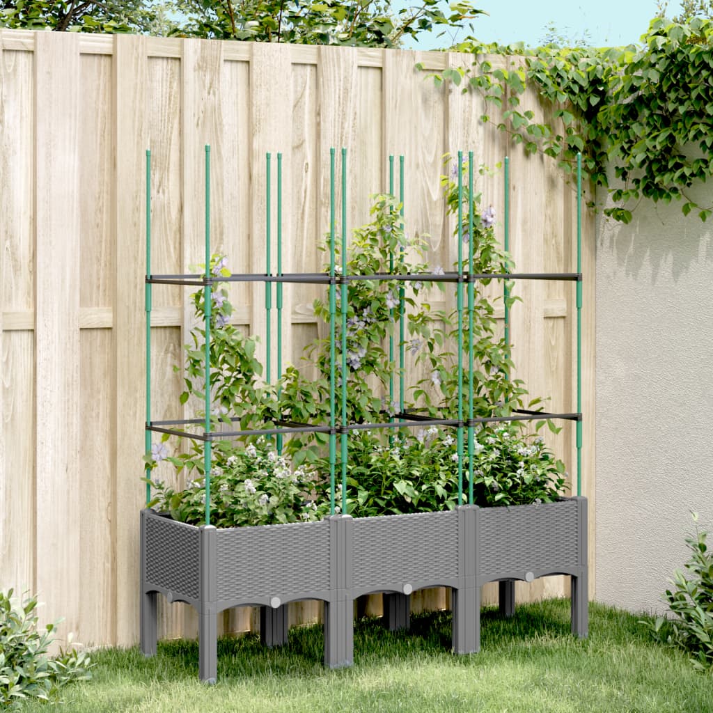 vidaXL plantekasse med espalier 120x40x142,5 cm PP lysegrå