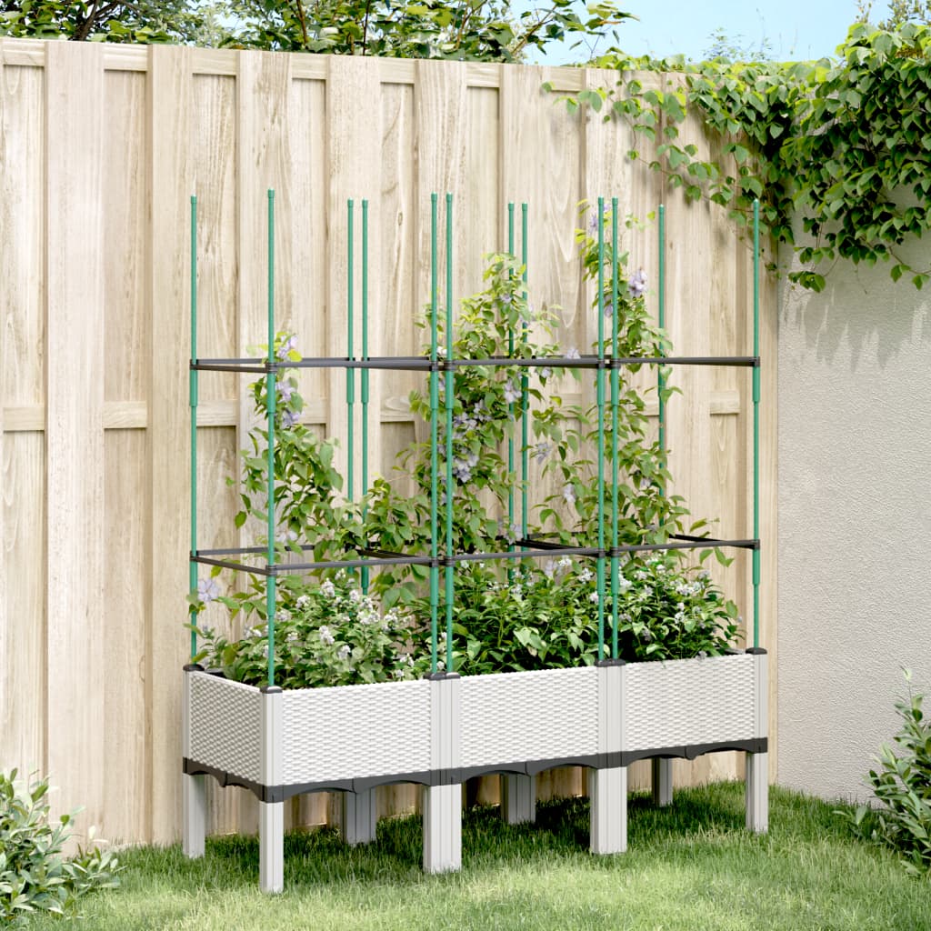 vidaXL Jardinieră de grădină cu spalier, alb, 120x40x142,5 cm PP