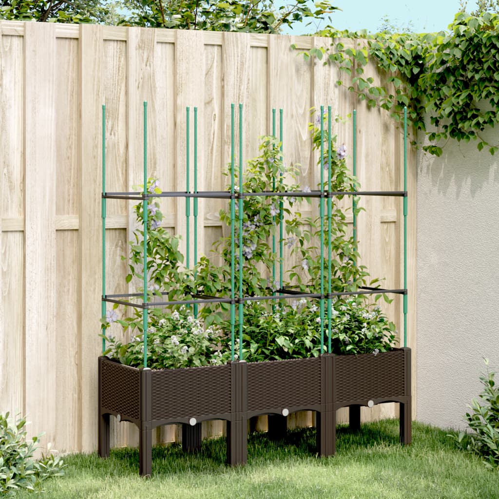 vidaXL Jardinieră de grădină cu spalier, maro, 120x40x142,5 cm, PP
