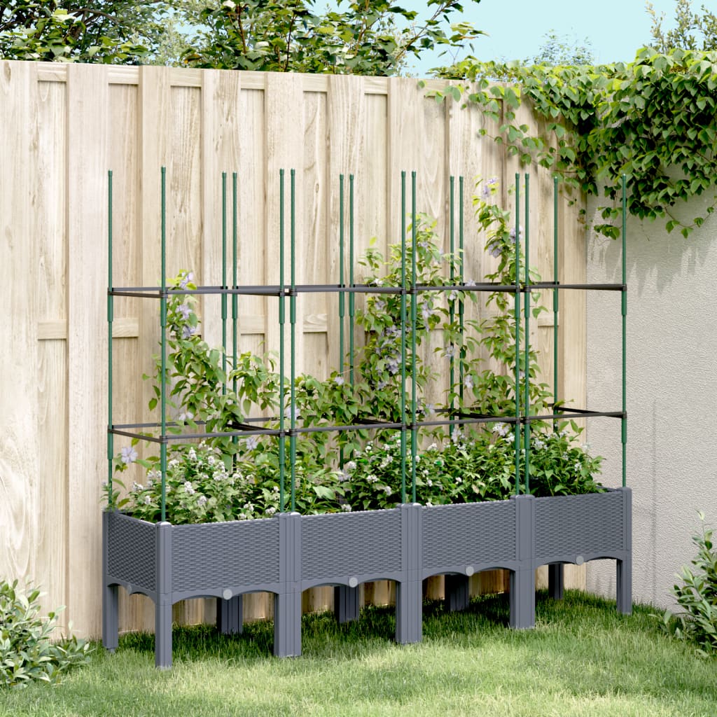 vidaXL plantekasse med espalier 160x40x142,5 cm PP grå