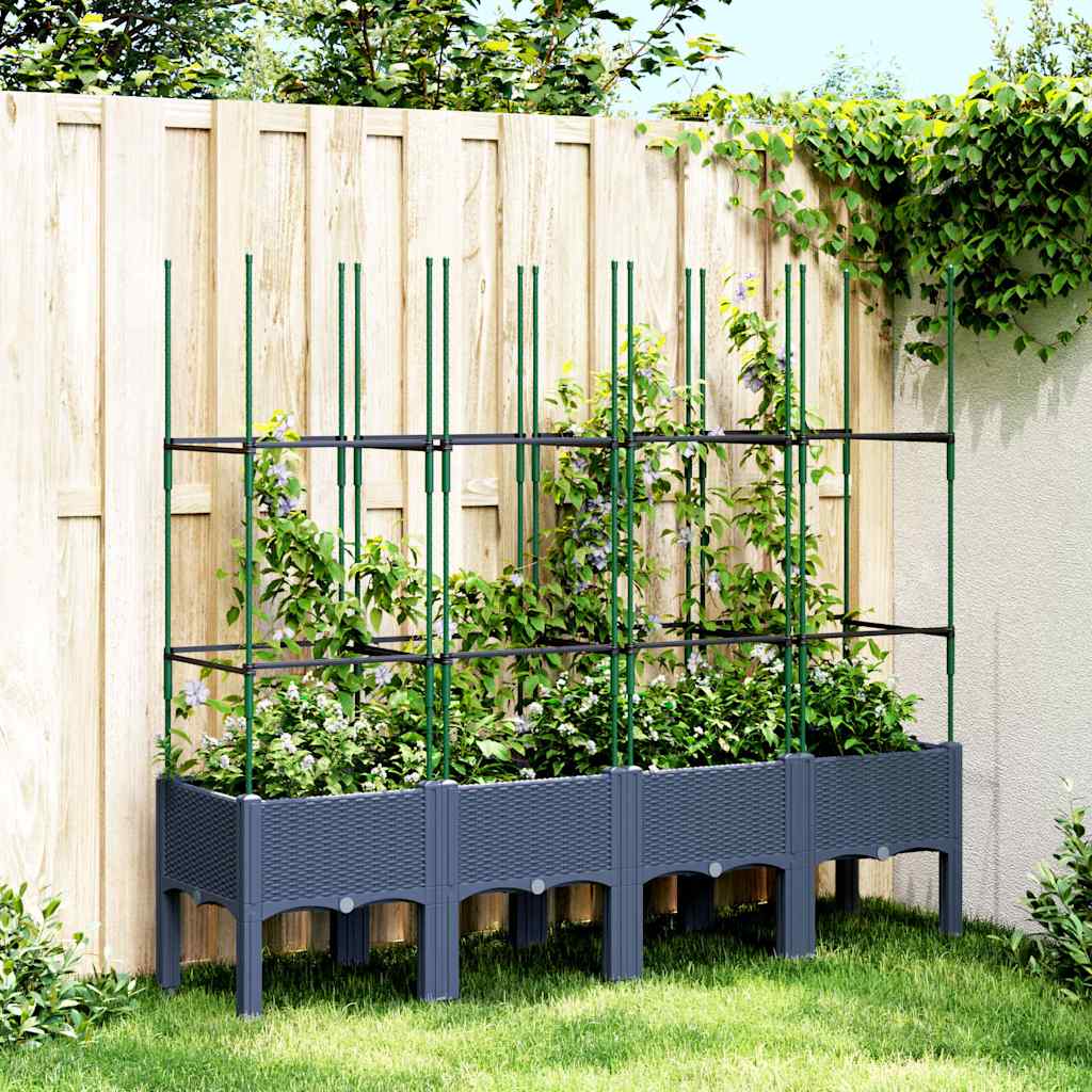 vidaXL Jardinieră de grădină cu spalier, albastru gri, 160x40x142,5 cm, PP