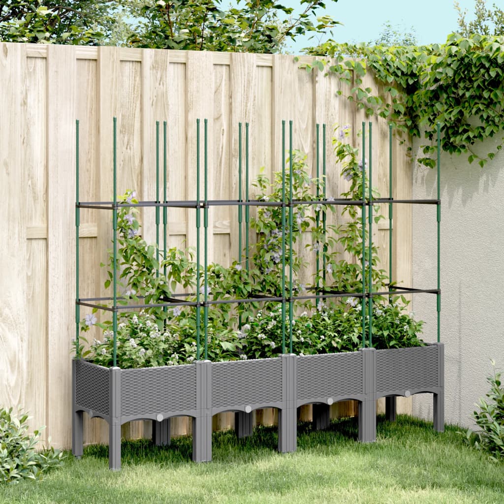 vidaXL plantekasse med espalier 160x40x142,5 cm PP lysegrå