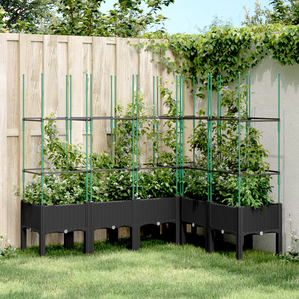 vidaXL Jardinieră de grădină cu spalier, negru, 160x120x142,5 cm, PP