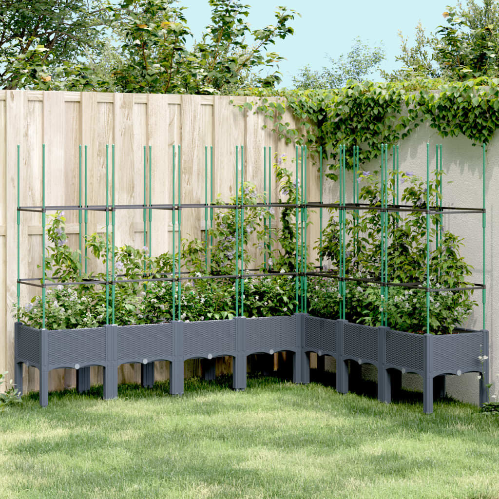 vidaXL Jardinieră de grădină cu spalier, gri, 200x160x142,5 cm, PP