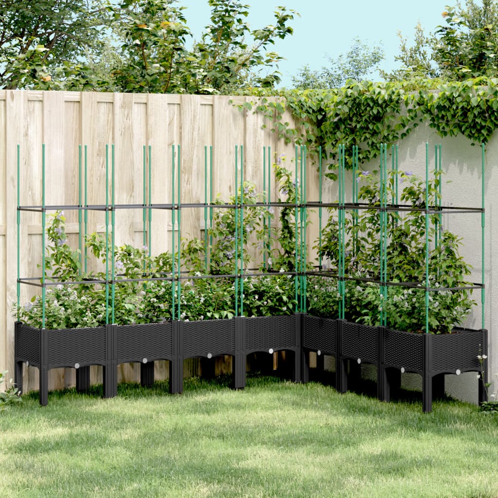 vidaXL Jardinieră de grădină cu spalier, negru, 200x160x142,5 cm, PP