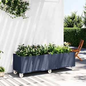 Cvetlično korito s kolesi modro sivo 160x50x54 cm PP