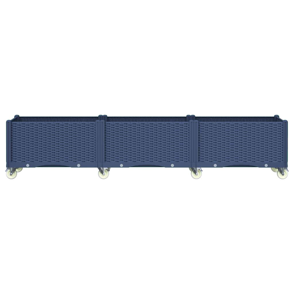 vidaXL Záhradný kvetináč s kolieskami modrosivý 240x50x54 cm PP