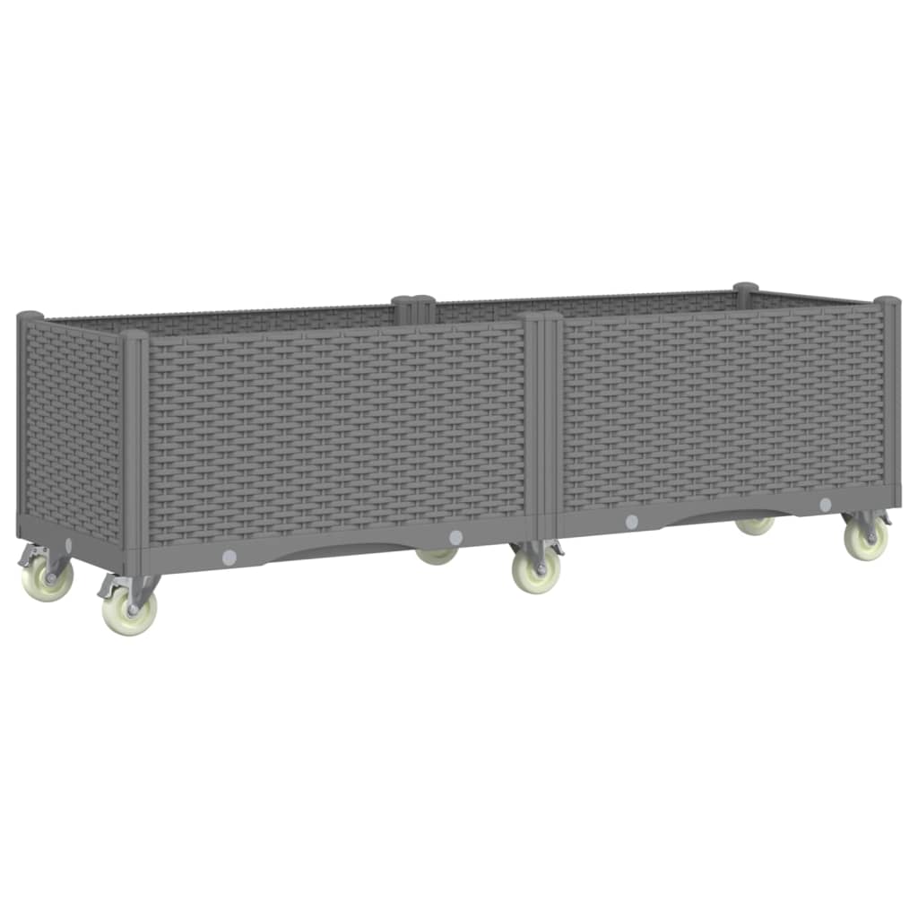 vidaXL Zahradní truhlík na kolečkách světle šedý 160 x 50 x 54 cm PP