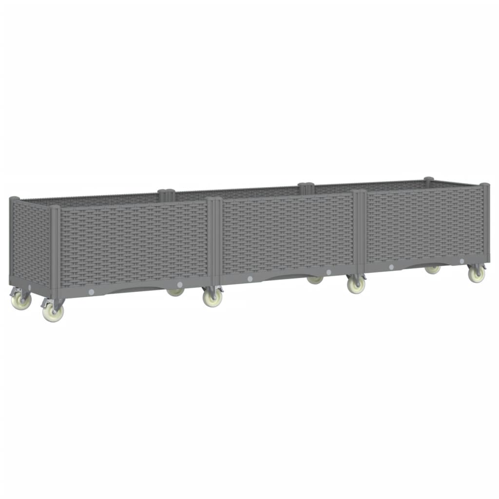 vidaXL Zahradní truhlík na kolečkách světle šedý 240 x 50 x 54 cm PP