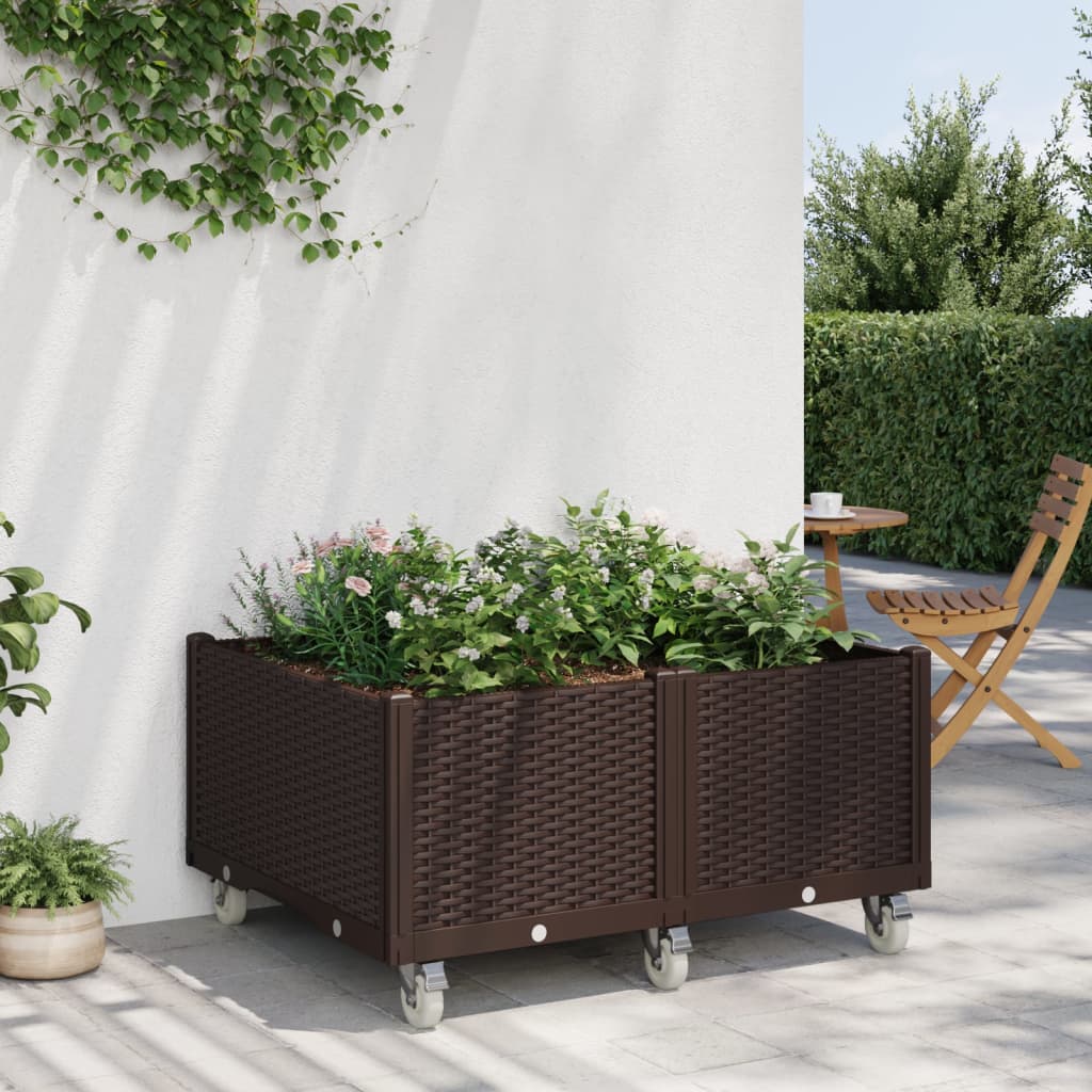 vidaXL plantekasse med hjul 100x80x54 cm PP brun