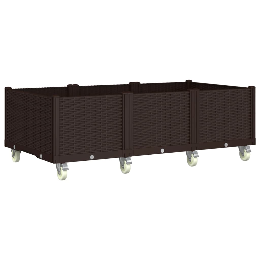 vidaXL Zahradní truhlík na kolečkách hnědý 150 x 80 x 54 cm PP