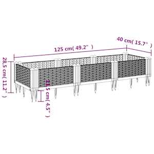 Zahradní truhlík s kolíky hnědý 125 x 40 x 28,5 cm PP - obrázek 8