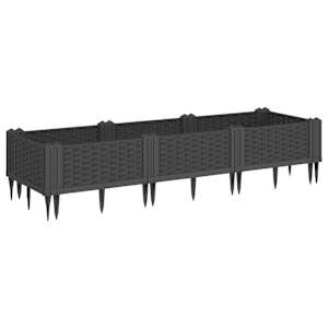 Zahradní truhlík s kolíky černý 125 x 40 x 28,5 cm PP - obrázek 2