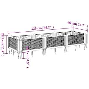 Zahradní truhlík s kolíky černý 125 x 40 x 28,5 cm PP - obrázek 8