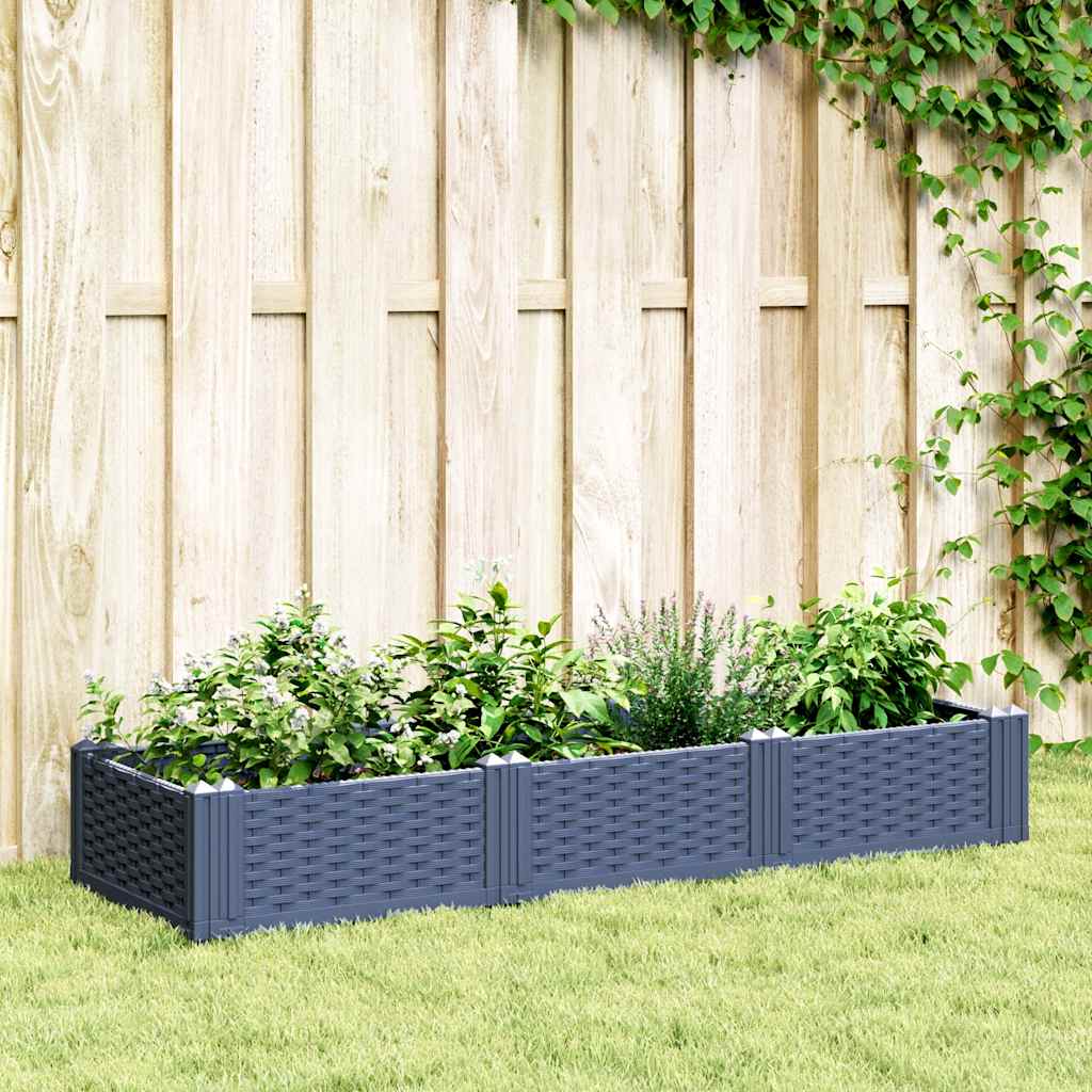 vidaXL Jardinieră de grădină cu țăruși, albastru gri, 125x40x28,5 cm, PP