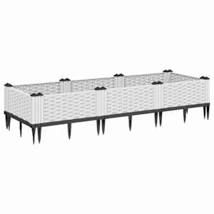 Zahradní truhlík s kolíky bílý 125 x 40 x 28,5 cm PP - obrázek 2