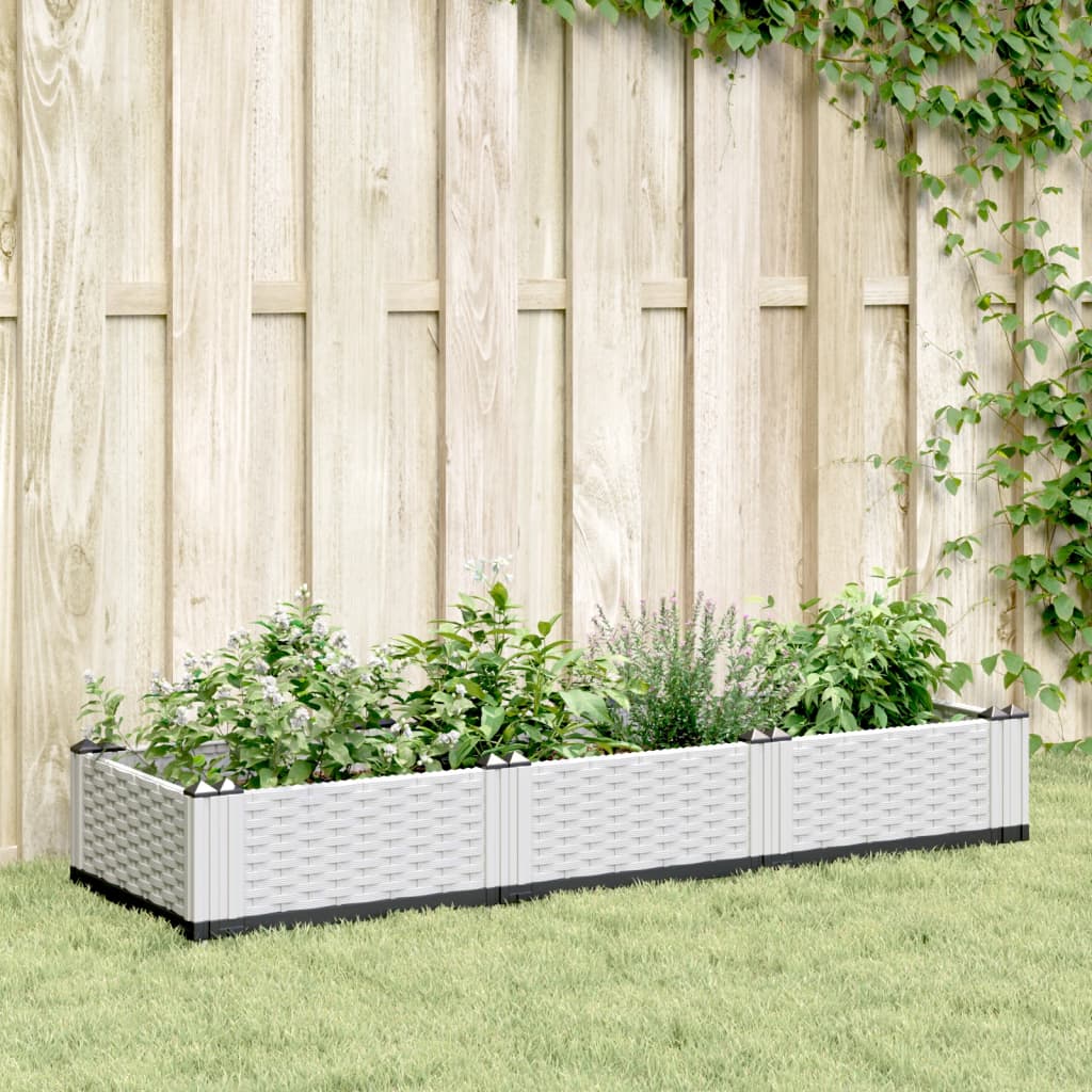 vidaXL Jardinieră de grădină cu țăruși, alb, 125x40x28,5 cm, PP