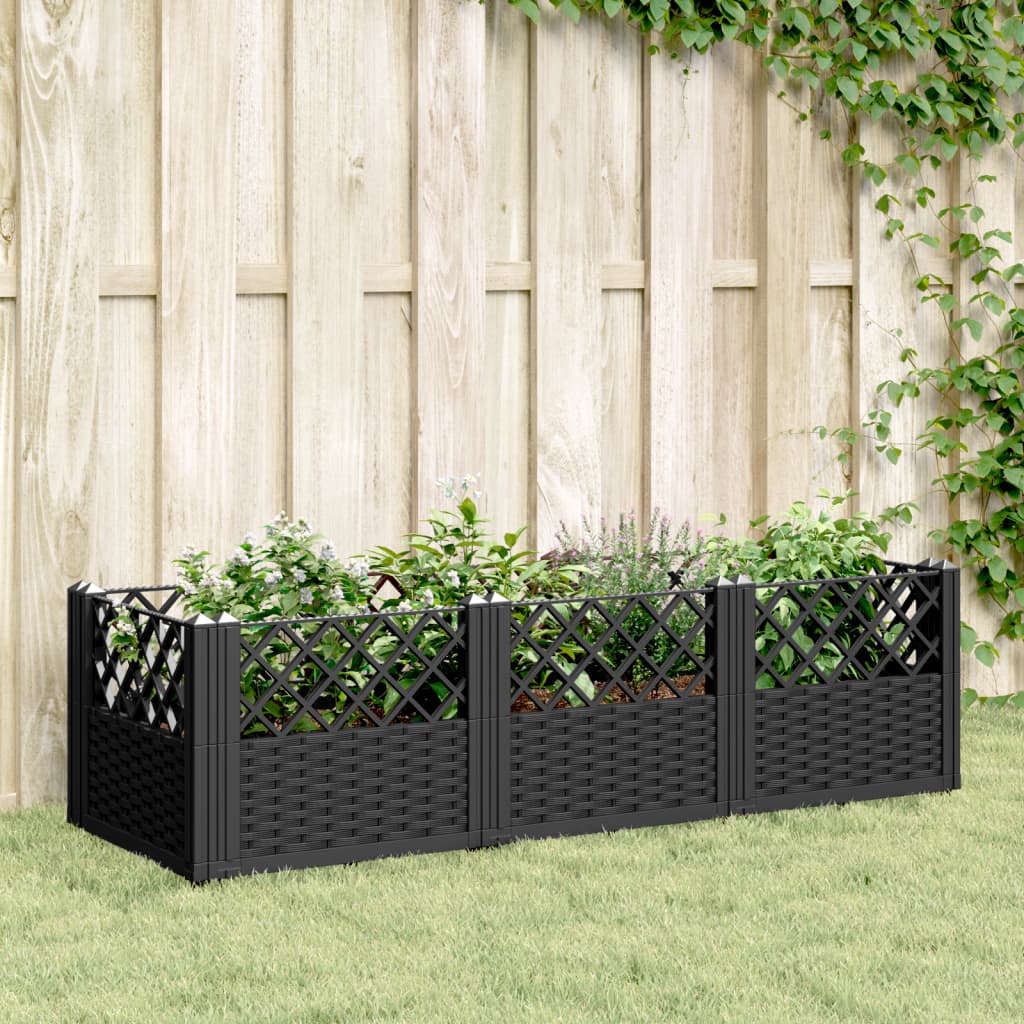 vidaXL Jardinieră de grădină cu spalier, negru, 123,5x43,5x43,5 cm, PP