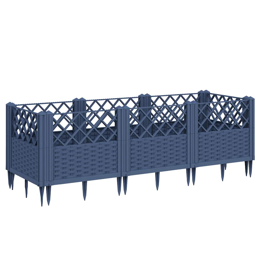 vidaXL Zahradní truhlík s kolíky modrá šedá 123,5 x 43,5 x 43,5 cm PP