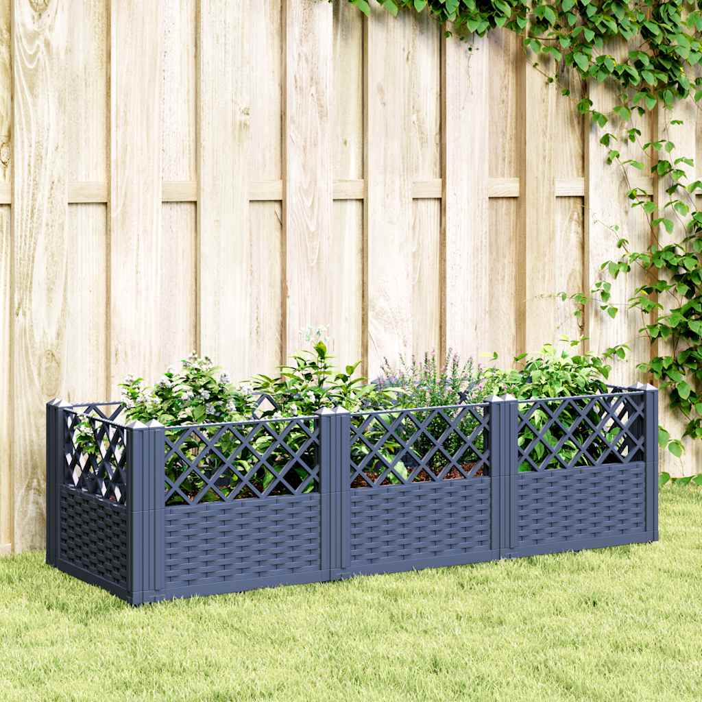 vidaXL Jardinieră de grădină cu țăruși, albastru gri, 123,5x43,5x43,5 cm, PP
