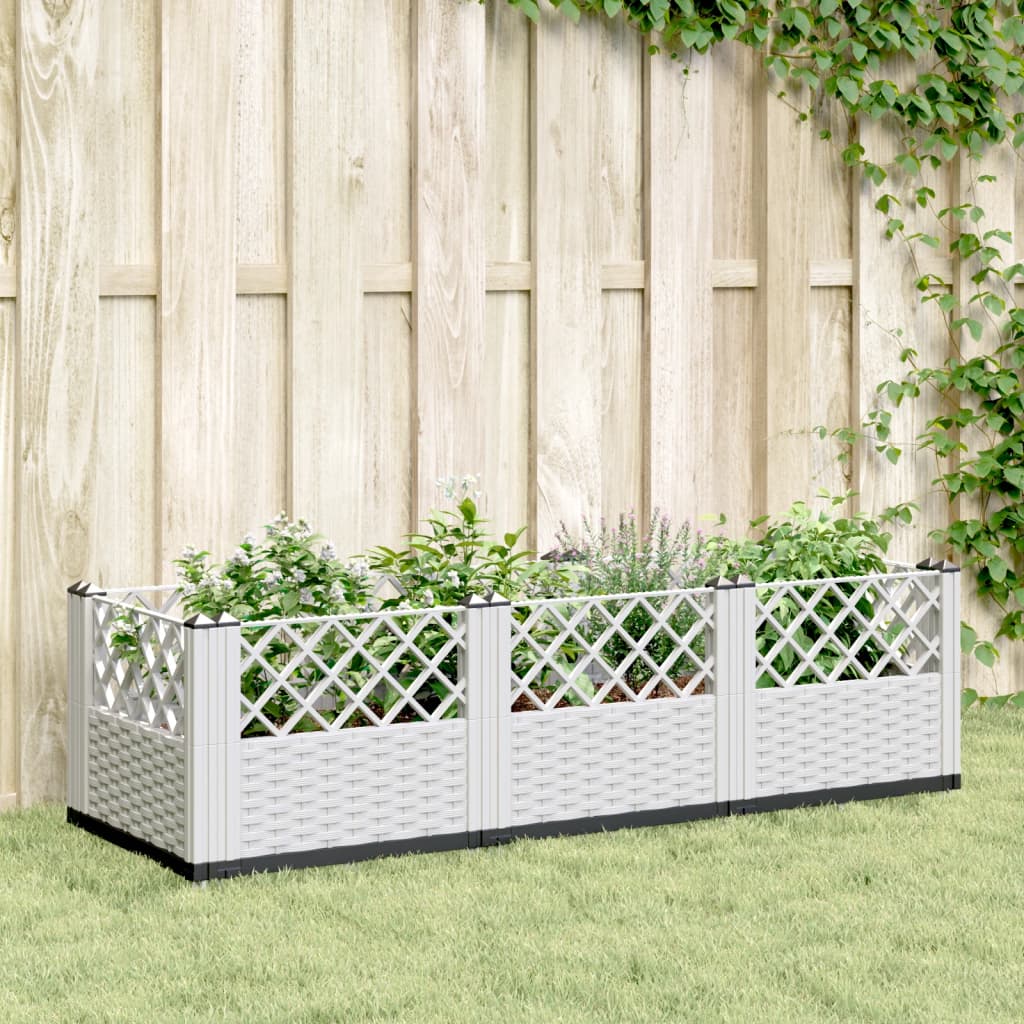 vidaXL Jardinieră de grădină cu țăruși, alb, 123,5x43,5x43,5 cm, PP