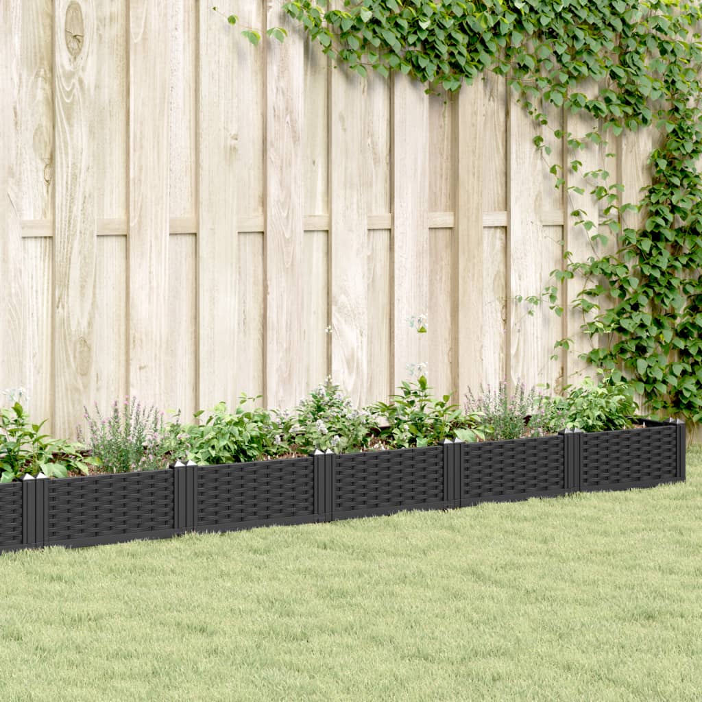 vidaXL Jardinieră de grădină cu țăruși, negru, 362,5x42,5x28,5 cm, PP