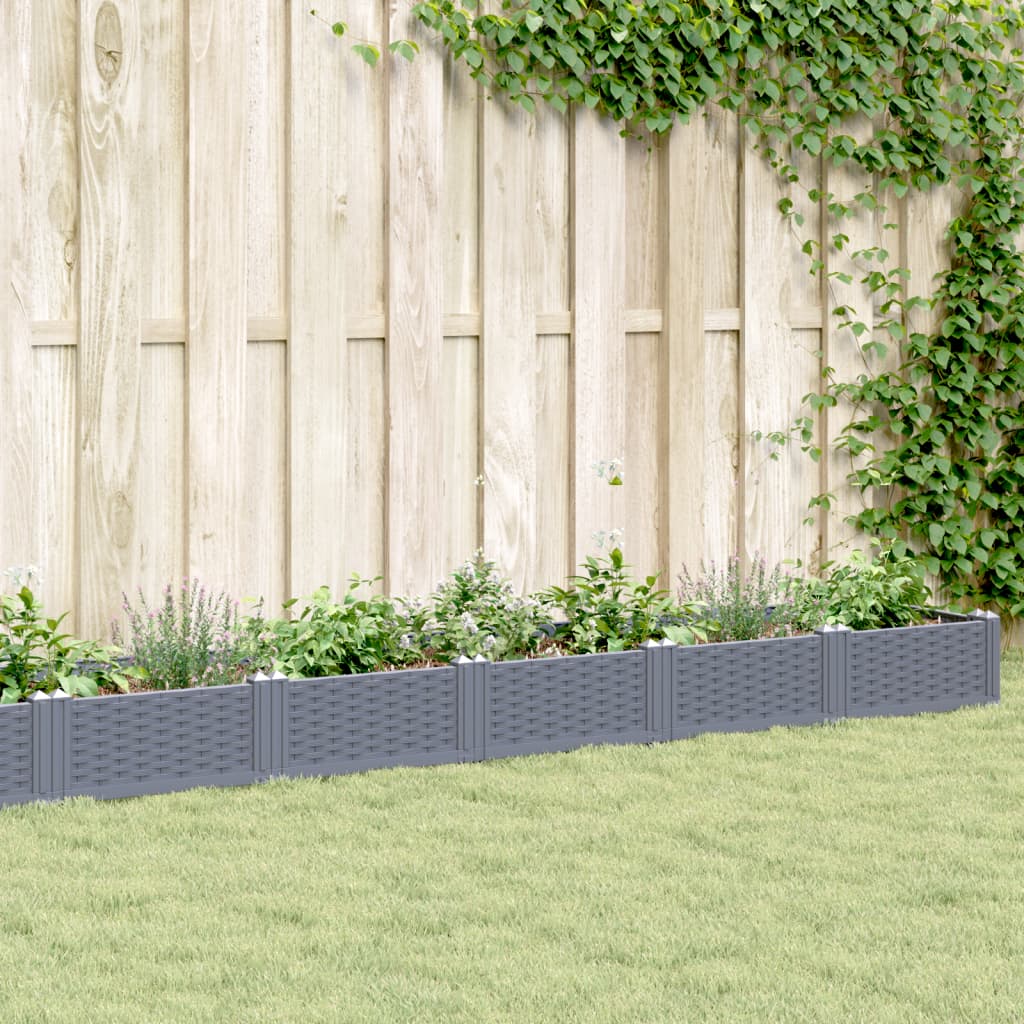 vidaXL Jardinieră de grădină cu țăruși, gri, 362,5x42,5x28,5 cm, PP