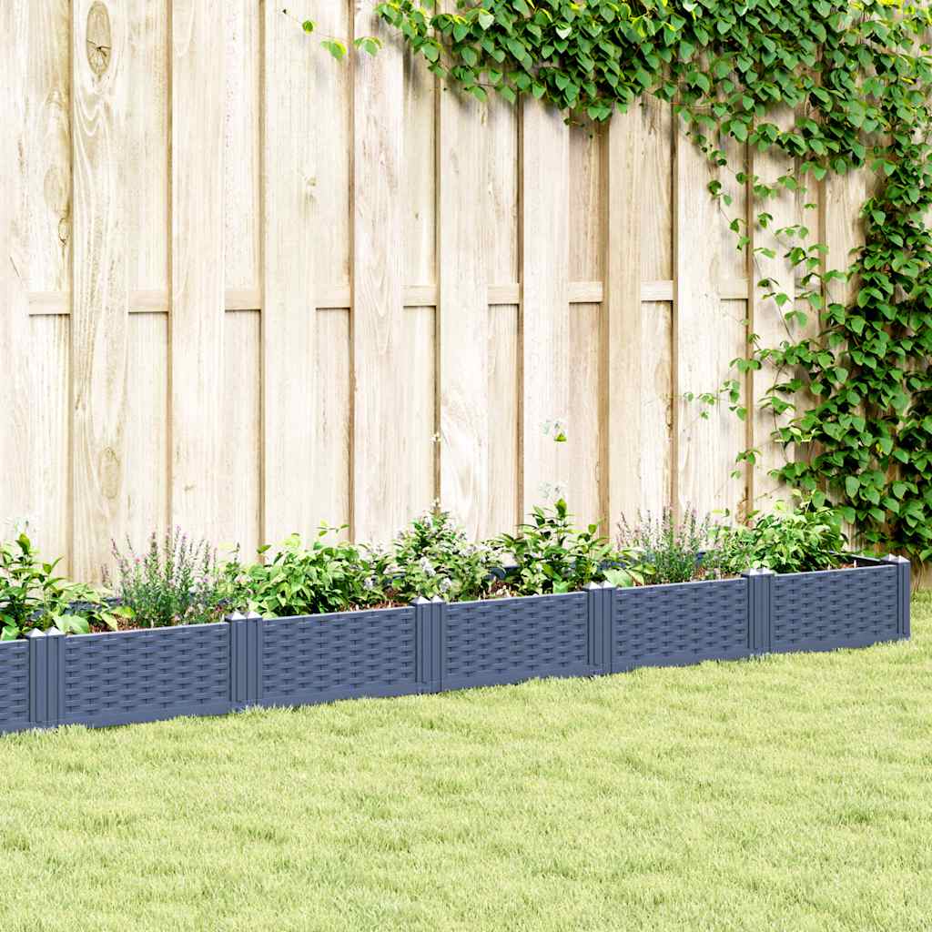 vidaXL Jardinieră de grădină cu țăruși, albastru gri, 362,5x42,5x28,5 cm, PP