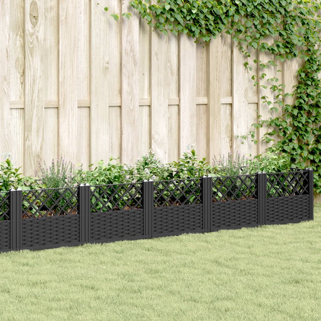 vidaXL Jardinieră de grădină cu țăruși, negru, 363,5x43,5x43,5 cm, PP