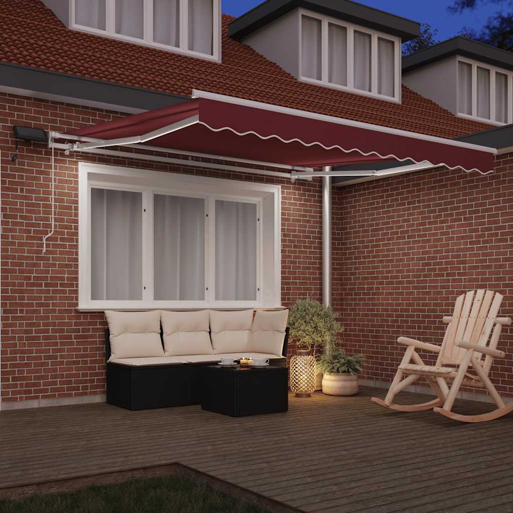 vidaXL Ručne zaťahovacia markíza s LED vínová 300x250 cm