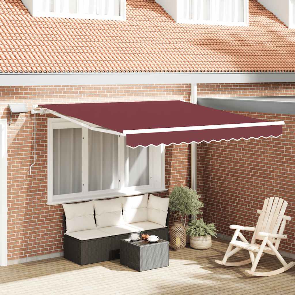 vidaXL Copertină retractabilă manual cu LED, vișiniu, 300x250 cm