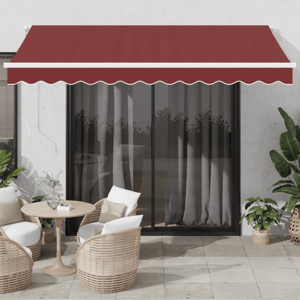 vidaXL Copertina retractabilă manual cu LED, vișiniu, 350x250 cm