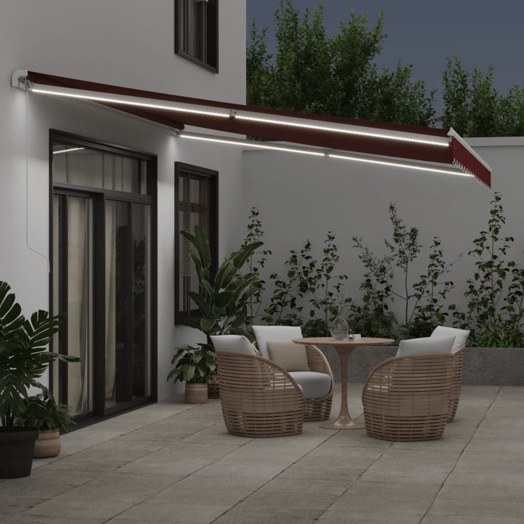vidaXL Luifel handmatig uittrekbaar met LED 450x300 cm bordeauxrood afbeelding