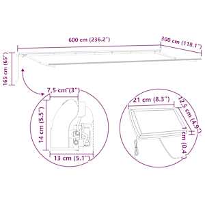 Ručně zatahovací markýza s LED burgundská 600 x 300 cm - obrázek 14