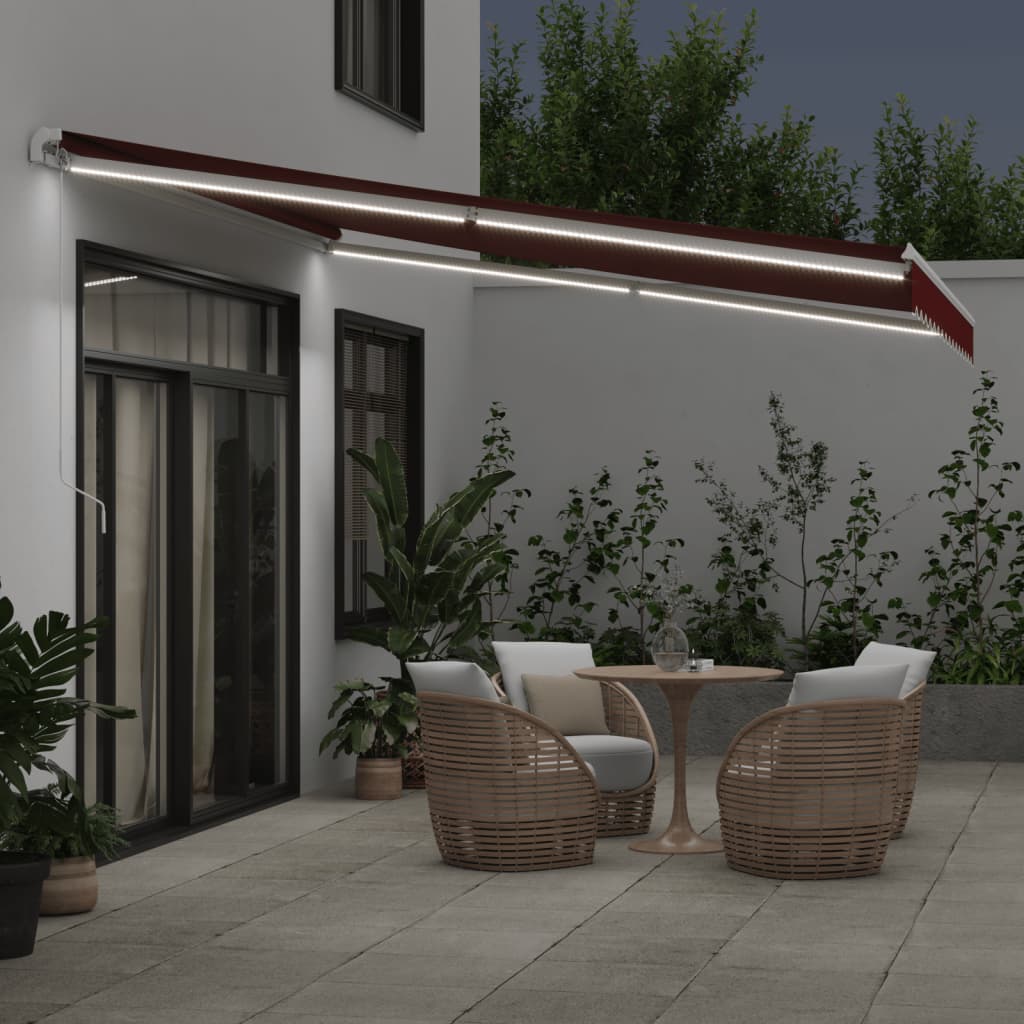 vidaXL Luifel handmatig uittrekbaar met LED 400x350 cm bordeauxrood afbeelding