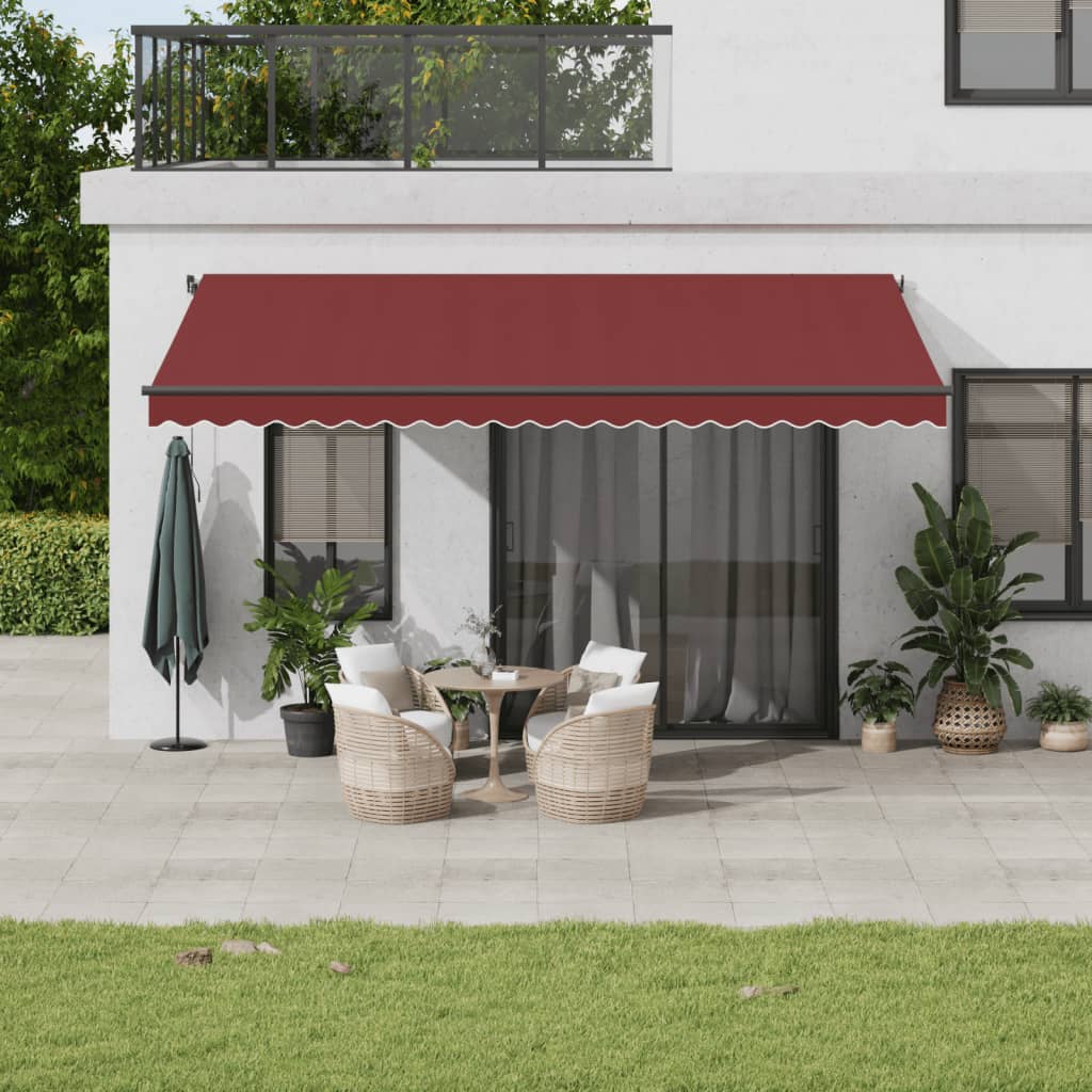 vidaXL Copertina retractabilă manual cu LED-uri, vișiniu, 500x350 cm