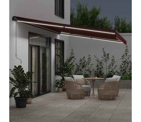 vidaXL Copertina retractabilă manual cu LED-uri, vișiniu, 600x350 cm