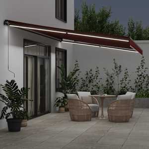 vidaXL Copertina retractabilă manual cu LED-uri, vișiniu, 600x350 cm