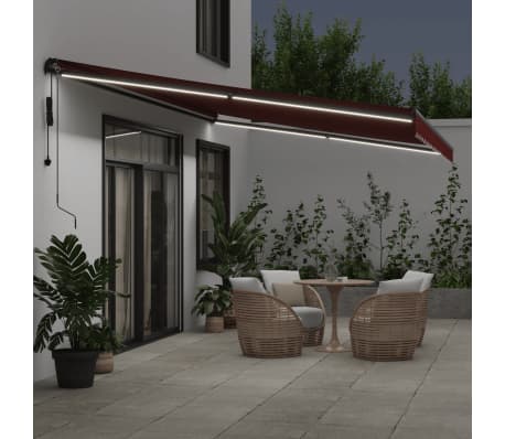 vidaXL Copertina retractabilă automat cu LED-uri, vișiniu, 600x350 cm