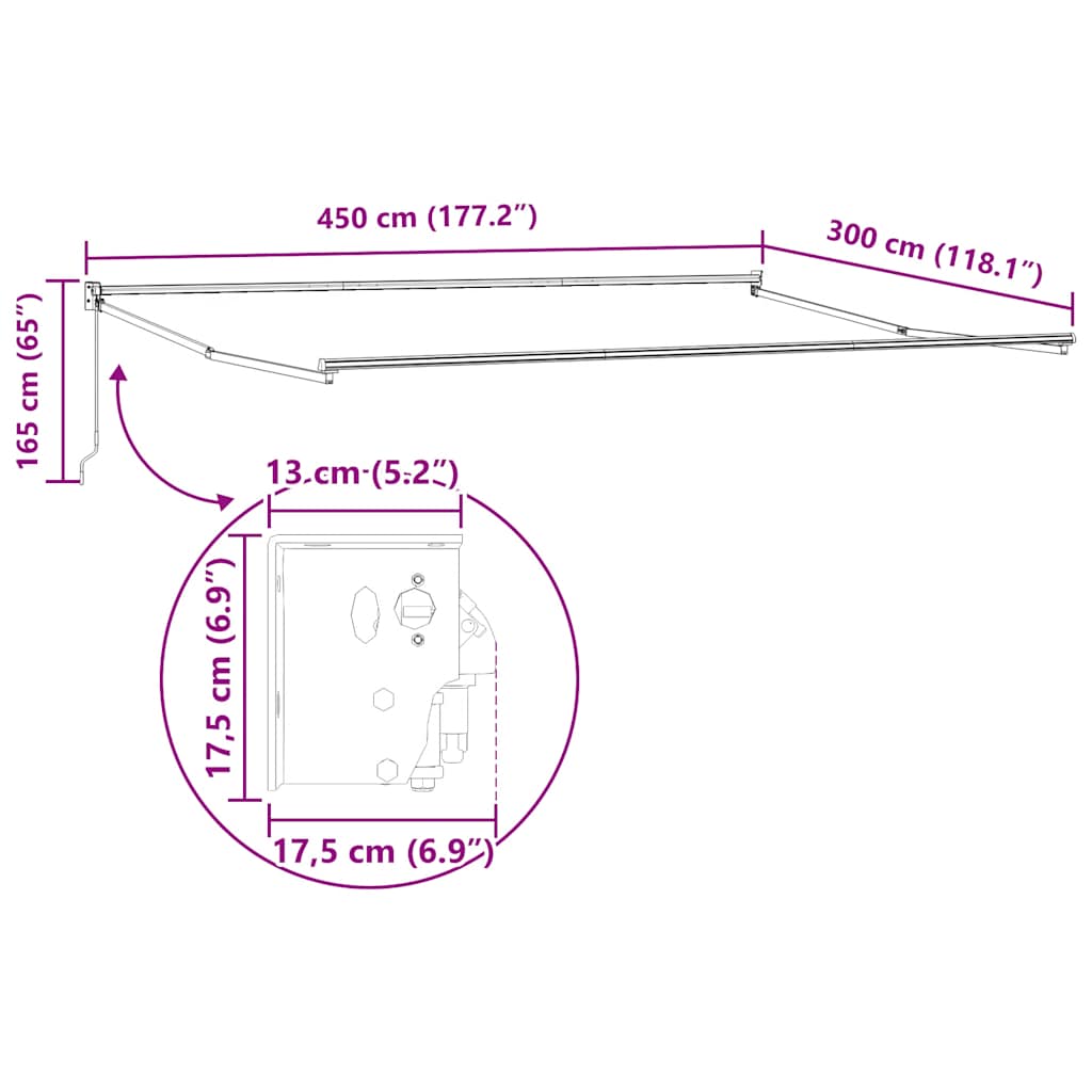 Luifel handmatig uittrekbaar 450x300 cm bordeauxrood image 12