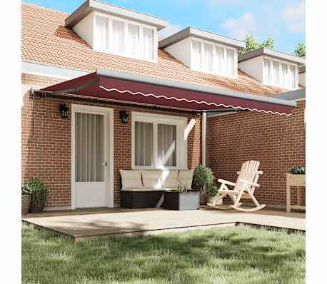 vidaXL izvelkama markīze, manuāla, 450x300 cm, vīnsarkana