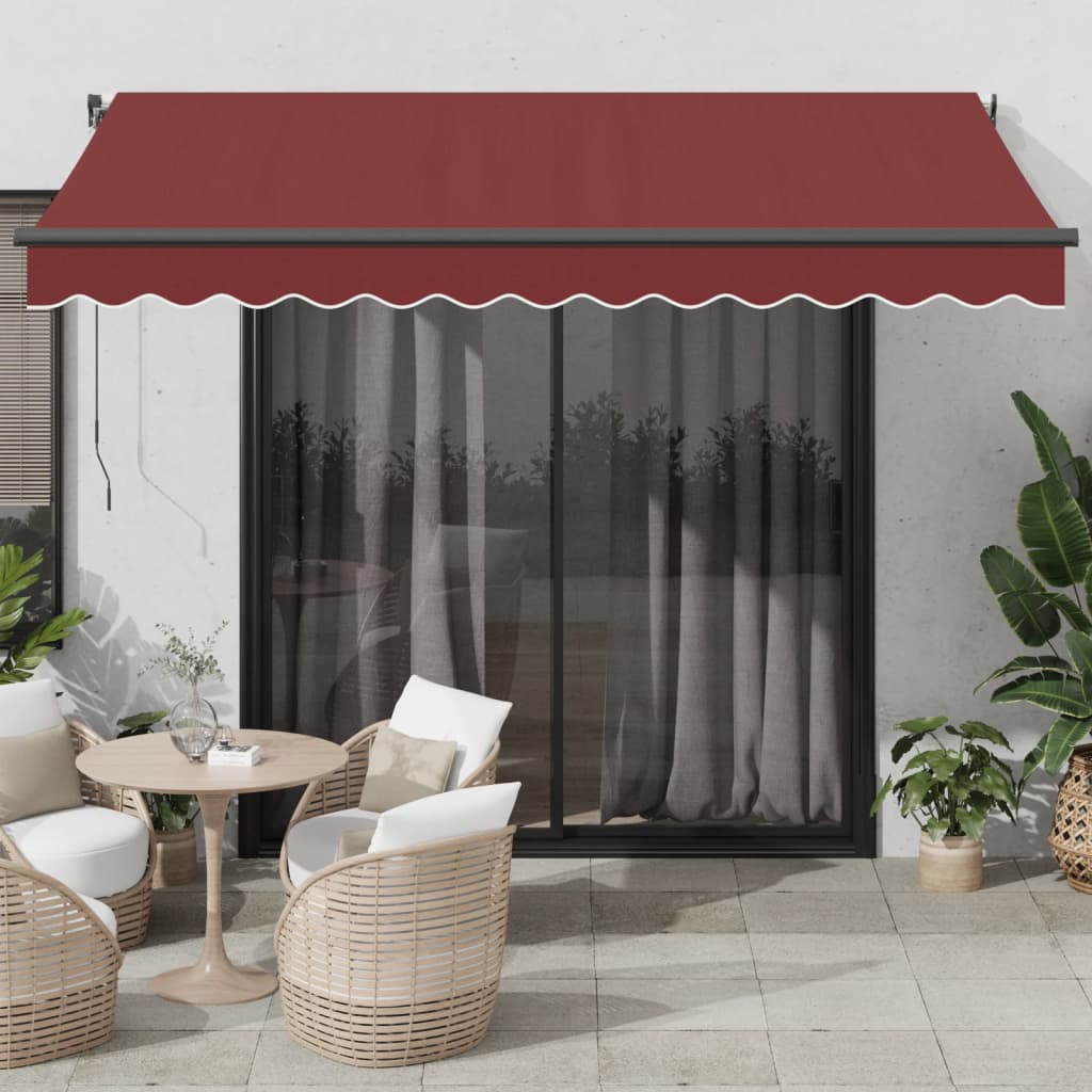 vidaXL Copertina retractabilă manual cu LED-uri, vișiniu, 350x250 cm