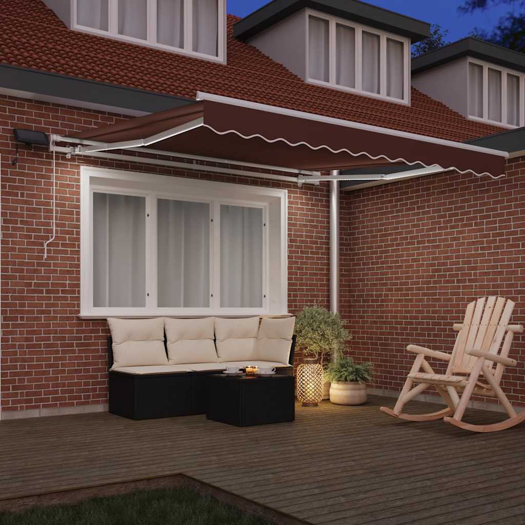 vidaXL Ručne zaťahovacia markíza s LED hnedá 300x250 cm