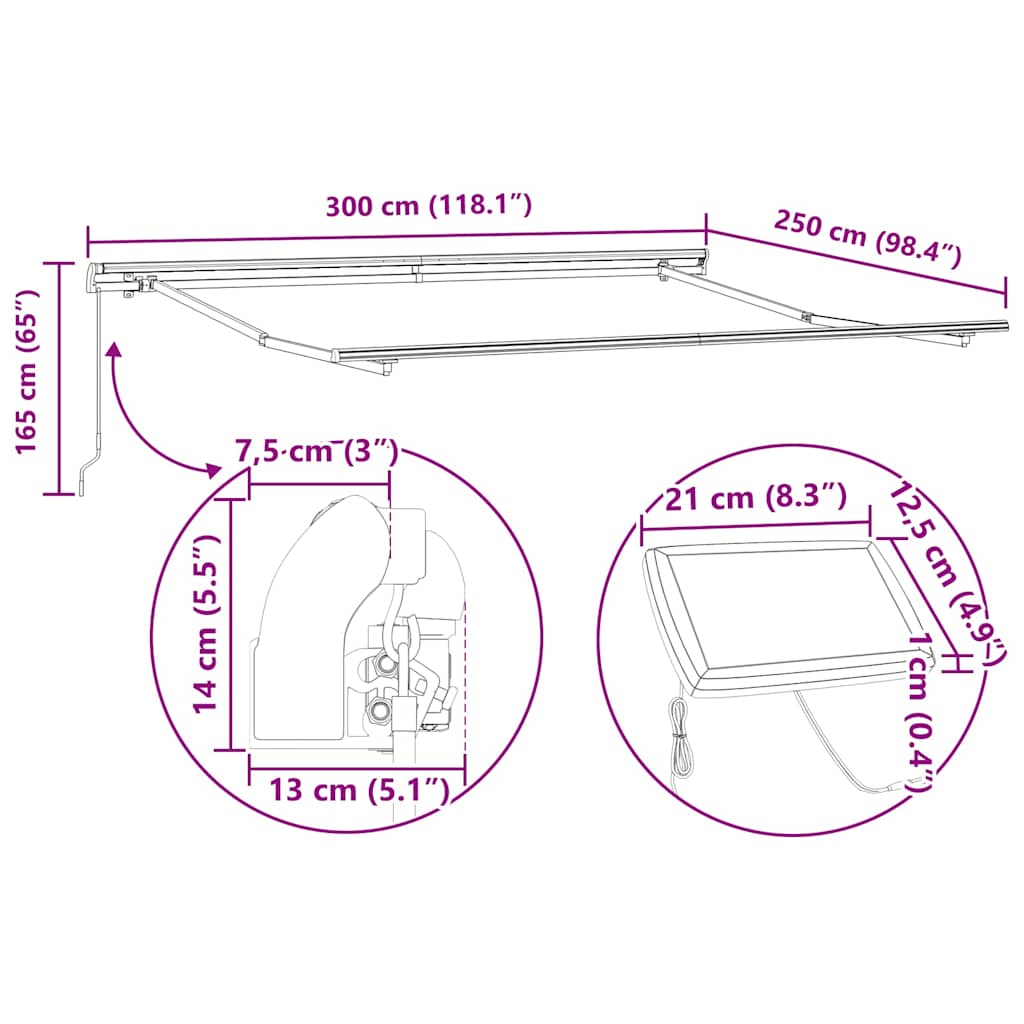 Ručně zatahovací markýza s LED světly hnědá 300 x 250 cm - obrázek 15