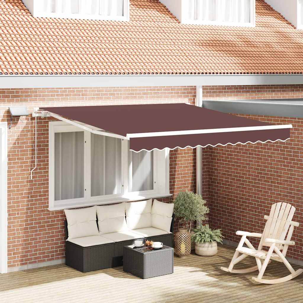 vidaXL Manuell uttrekkbar markise med LED brun 300x250 cm