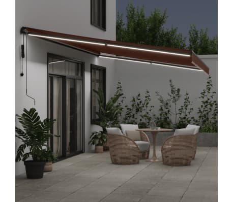 vidaXL Markise Automatisch mit LEDs Braun 600x350 cm