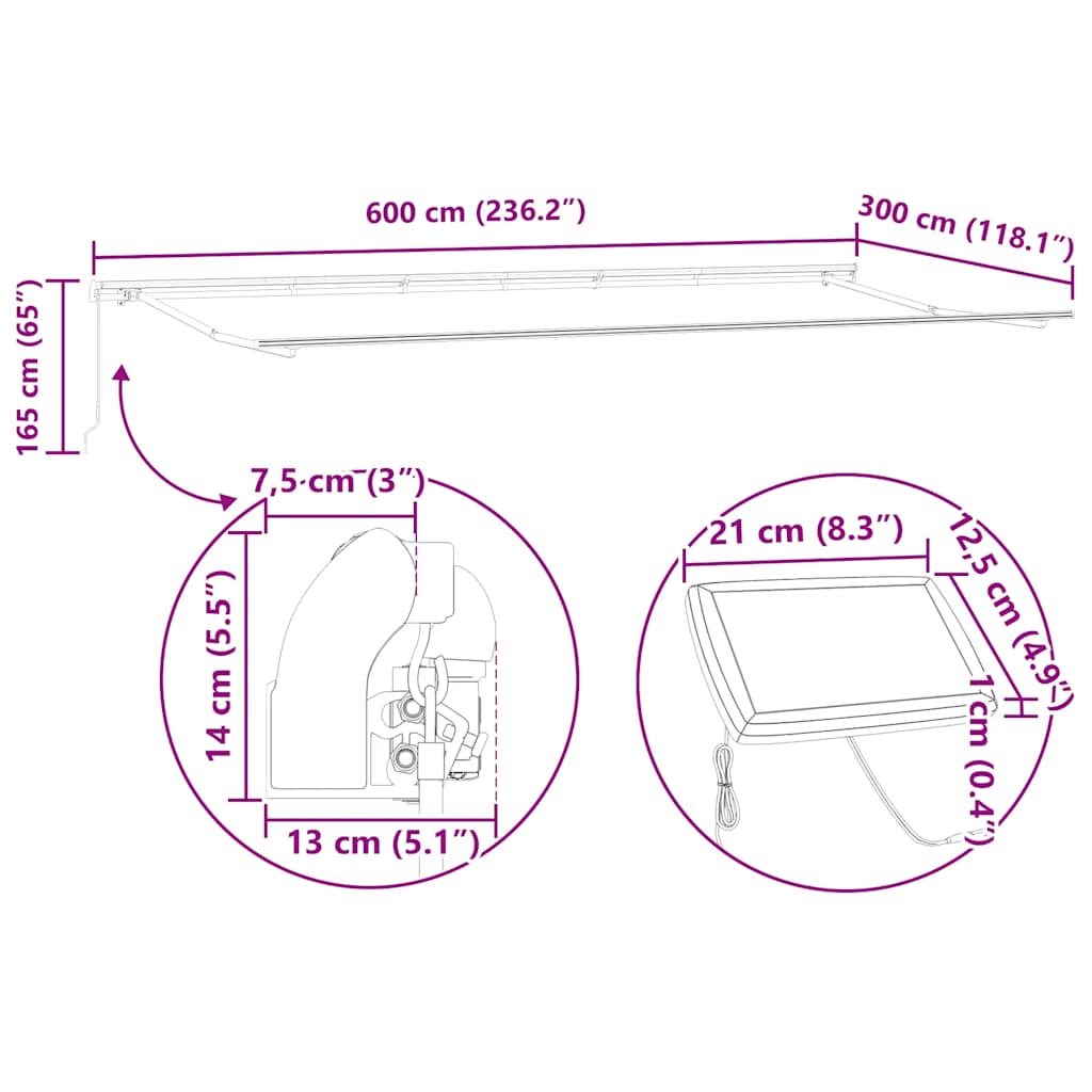Ručně zatahovací markýza s LED antracitová a bílá 600 x 300 cm - obrázek 14